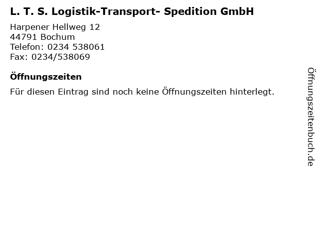 L. T. S. Logistik-Transport- Spedition GmbH in Bochum: Adresse und Öffnungszeiten