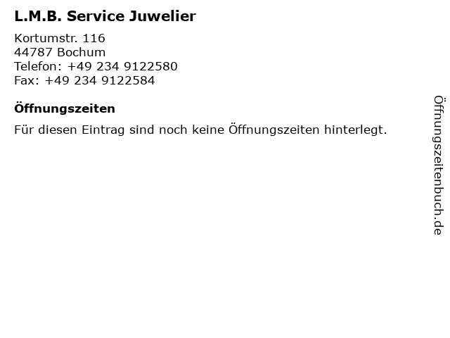 L.M.B. Service Juwelier in Bochum: Adresse und Öffnungszeiten