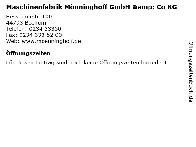 Maschinenfabrik Mönninghoff GmbH & Co KG in Bochum: Adresse und Öffnungszeiten