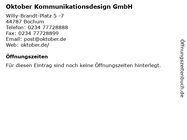 Oktober Kommunikationsdesign GmbH in Bochum: Adresse und Öffnungszeiten