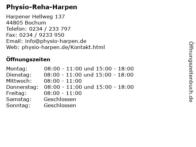 Physio-Reha-Harpen in Bochum: Adresse und Öffnungszeiten