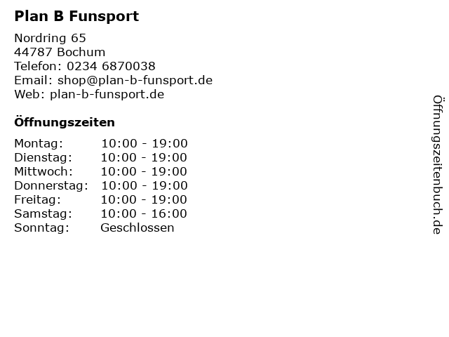 Plan B Funsport in Bochum: Adresse und Öffnungszeiten