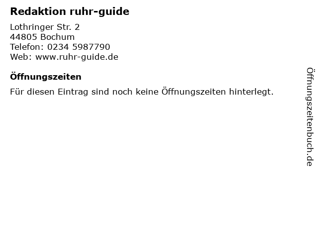 Redaktion ruhr-guide in Bochum: Adresse und Öffnungszeiten
