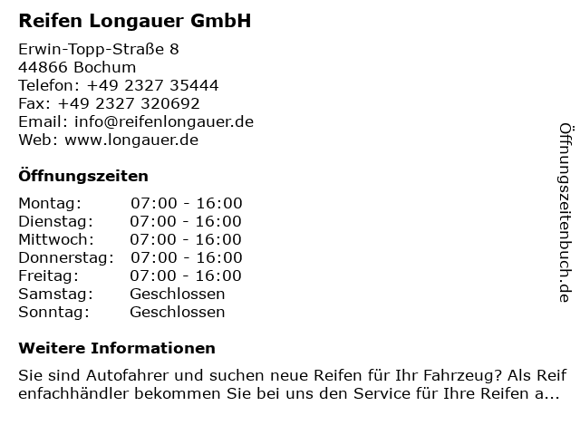 Reifen Longauer GmbH in Bochum: Adresse und Öffnungszeiten