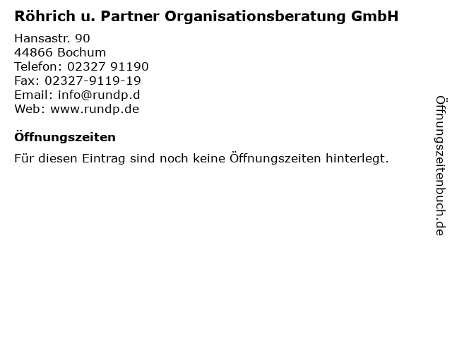 Röhrich u. Partner Organisationsberatung GmbH in Bochum: Adresse und Öffnungszeiten