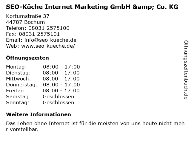 SEO-Küche Internet Marketing GmbH & Co. KG in Bochum: Adresse und Öffnungszeiten