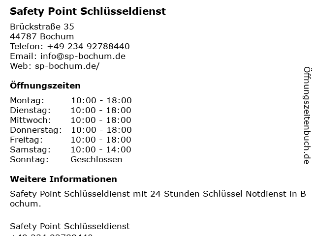 Safety Point in Bochum: Adresse und Öffnungszeiten