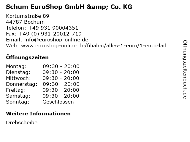 Schum EuroShop GmbH & Co. KG in Bochum: Adresse und Öffnungszeiten
