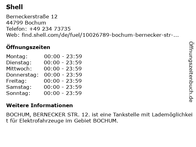 ᐅ Offnungszeiten Shell Station Bernecker Str 12 In Bochum