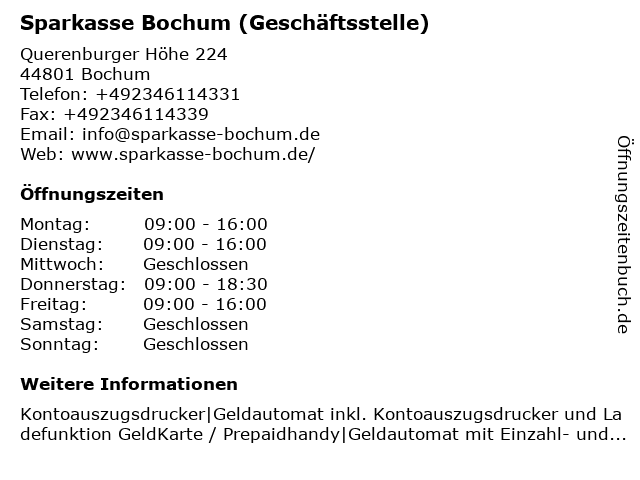 ᐅ Offnungszeiten Sparkasse Bochum Geschaftsstelle Uni Center Querenburger Hohe 224 In Bochum