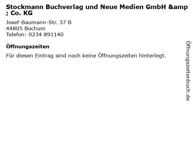 Stockmann Buchverlag und Neue Medien GmbH & Co. KG in Bochum: Adresse und Öffnungszeiten