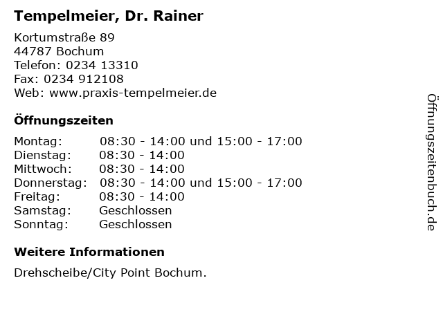 Tempelmeier, Dr. Rainer in Bochum: Adresse und Öffnungszeiten