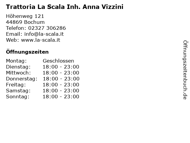 Trattoria La Scala Inh. Anna Vizzini in Bochum: Adresse und Öffnungszeiten