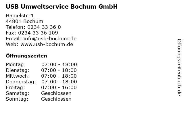 USB Umweltservice Bochum GmbH in Bochum: Adresse und Öffnungszeiten