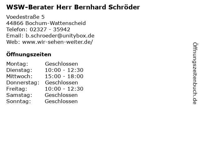 WSW-Berater Herr Bernhard Schröder in Bochum-Wattenscheid: Adresse und Öffnungszeiten