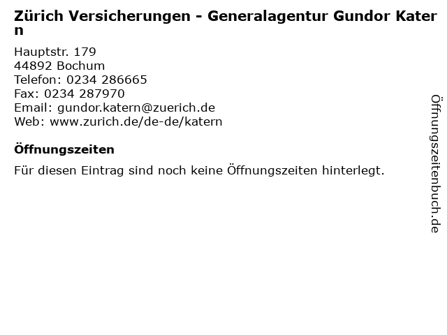 Zürich Versicherungen - Generalagentur Gundor Katern in Bochum: Adresse und Öffnungszeiten