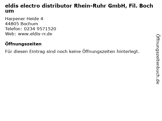 eldis electro distributor Rhein-Ruhr GmbH, Fil. Bochum in Bochum: Adresse und Öffnungszeiten