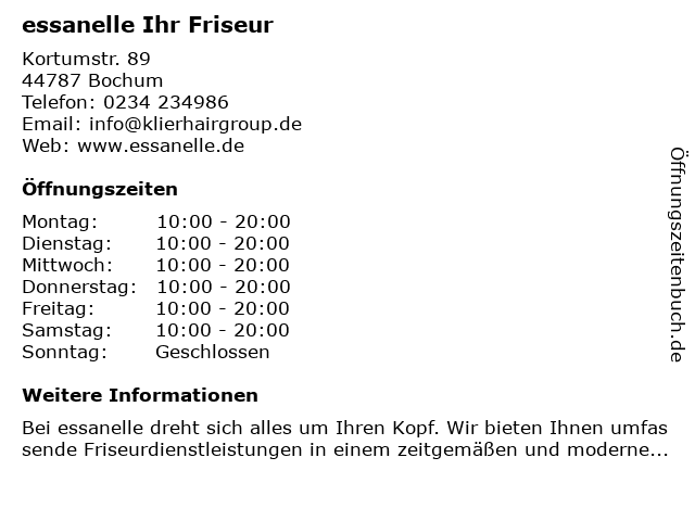 essanelle Ihr Friseur in Bochum: Adresse und Öffnungszeiten