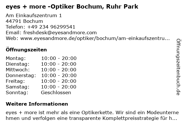 ᐅ Offnungszeiten Eyes And More Gmbh Am Einkaufszentrum 1 In Bochum