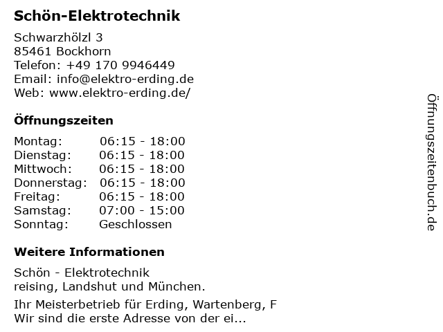 Schön-Elektrotechnik in Bockhorn: Adresse und Öffnungszeiten