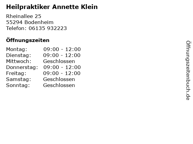 Heilpraktiker Annette Klein in Bodenheim: Adresse und Öffnungszeiten