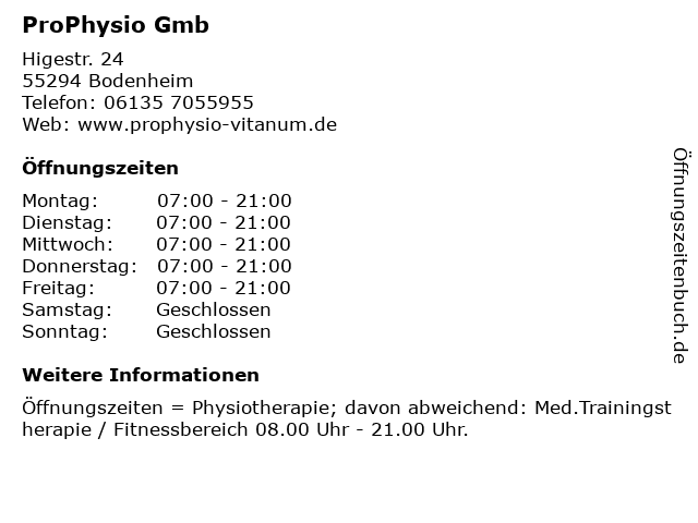ProPhysio Gmb in Bodenheim: Adresse und Öffnungszeiten