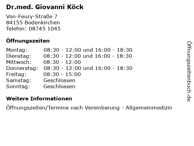 Dr.med. Giovanni Köck in Bodenkirchen: Adresse und Öffnungszeiten
