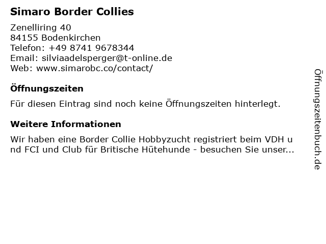 Simaro Border Collies in Bodenkirchen: Adresse und Öffnungszeiten
