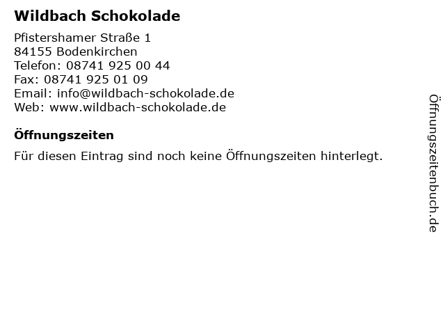 Wildbach Schokolade in Bodenkirchen: Adresse und Öffnungszeiten