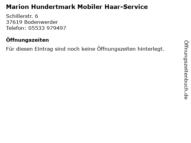 Marion Hundertmark Mobiler Haar-Service in Bodenwerder: Adresse und Öffnungszeiten