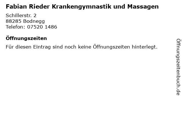 Fabian Rieder Krankengymnastik und Massagen in Bodnegg: Adresse und Öffnungszeiten