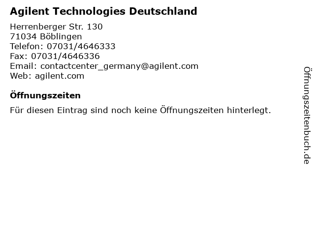 Agilent Technologies Deutschland in Böblingen: Adresse und Öffnungszeiten