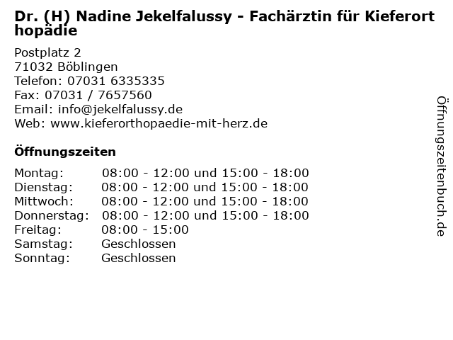 Dr. (H) Nadine Jekelfalussy in Böblingen: Adresse und Öffnungszeiten