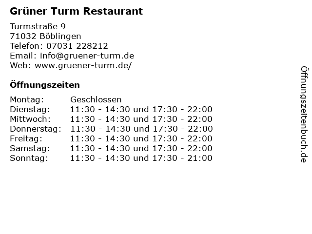 ᐅ Öffnungszeiten „Grüner Turm“ | Turmstraße 9 in Böblingen