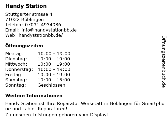 Handy Station in Böblingen: Adresse und Öffnungszeiten