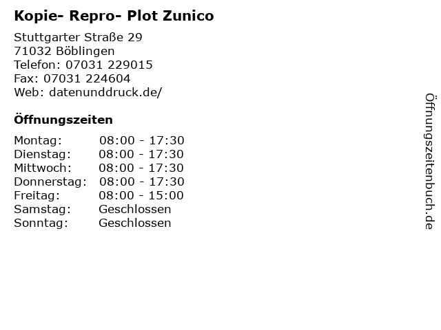Kopie- Repro- Plot Zunico in Böblingen: Adresse und Öffnungszeiten