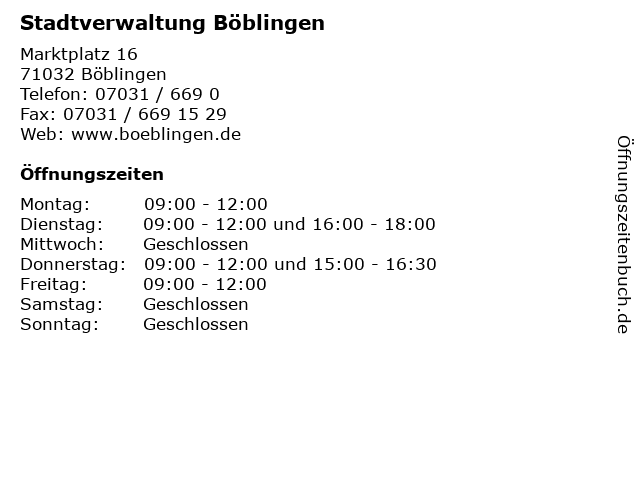 Stadtverwaltung Böblingen in Böblingen: Adresse und Öffnungszeiten