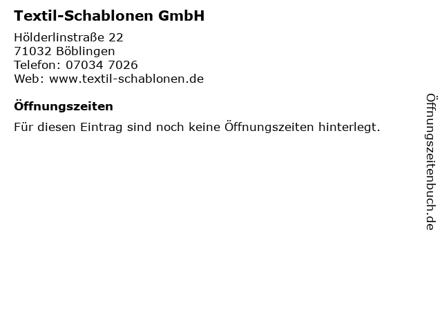 Textil-Schablonen GmbH in Böblingen: Adresse und Öffnungszeiten