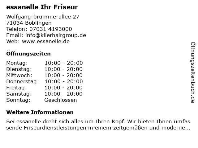 essanelle Ihr Friseur in Böblingen: Adresse und Öffnungszeiten