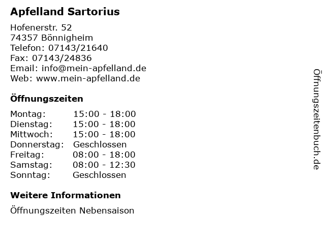 Apfelland Sartorius in Bönnigheim: Adresse und Öffnungszeiten