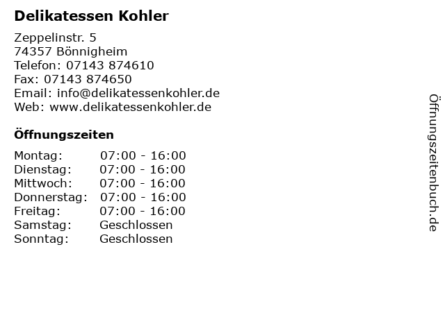 Delikatessen Kohler in Bönnigheim: Adresse und Öffnungszeiten