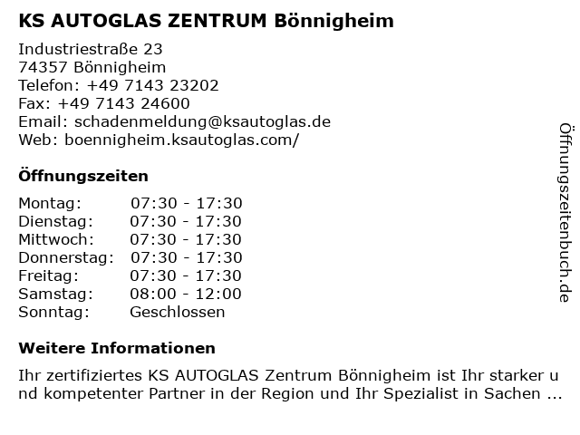 KS AUTOGLAS ZENTRUM Bönnigheim in Bönnigheim: Adresse und Öffnungszeiten