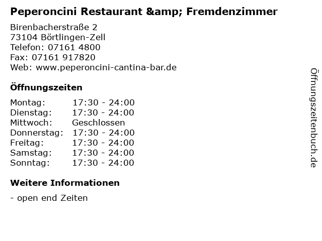 Peperoncini Restaurant & Fremdenzimmer in Börtlingen-Zell: Adresse und Öffnungszeiten
