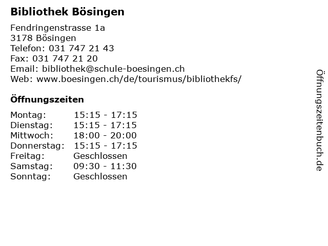 Bibliothek Bösingen in Bösingen: Adresse und Öffnungszeiten