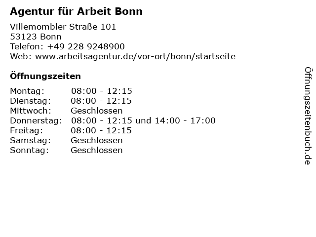 Á Offnungszeiten Agentur Fur Arbeit Villemombler Strasse 101 In Bonn
