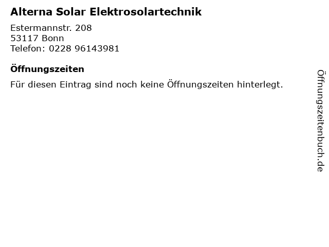 Alterna Solar Elektrosolartechnik in Bonn: Adresse und Öffnungszeiten