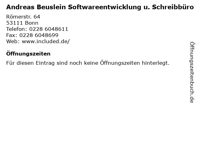 Andreas Beuslein Softwareentwicklung u. Schreibbüro in Bonn: Adresse und Öffnungszeiten