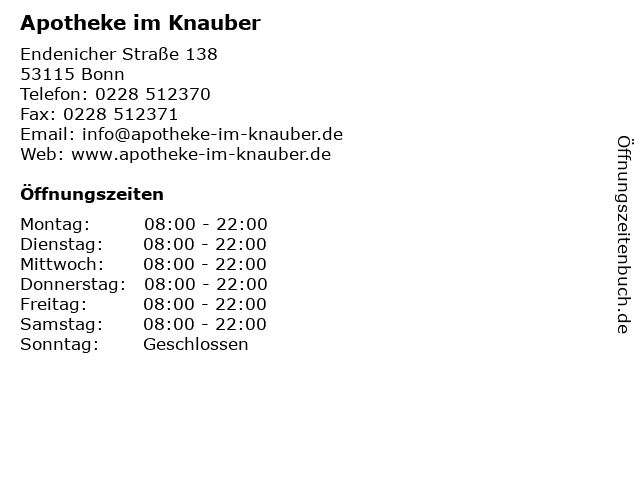 Apotheke im Knauber in Bonn: Adresse und Öffnungszeiten