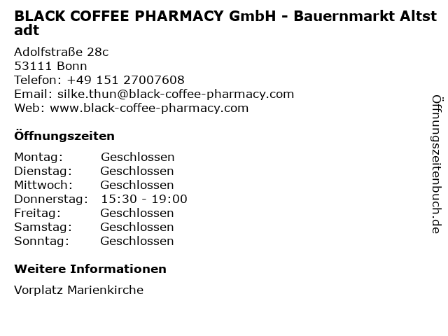 BLACK COFFEE PHARMACY GmbH - Bauernmarkt Altstadt in Bonn: Adresse und Öffnungszeiten