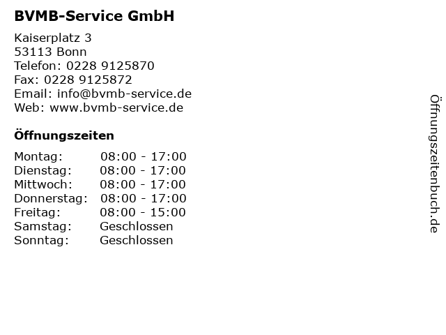 BVMB-Service GmbH in Bonn: Adresse und Öffnungszeiten